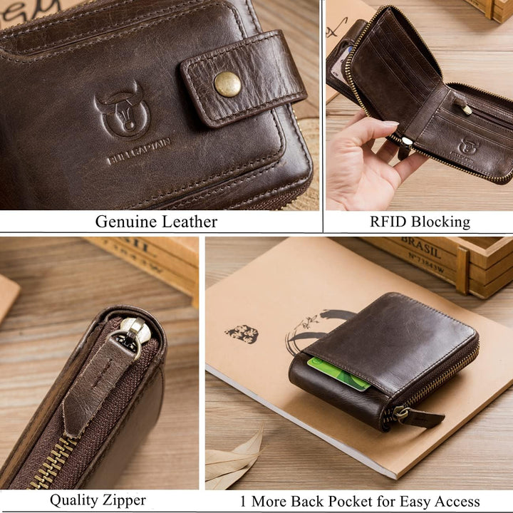 BULLCAPTAIN Cartera RFID de cuero genuino para hombres, de gran cap...