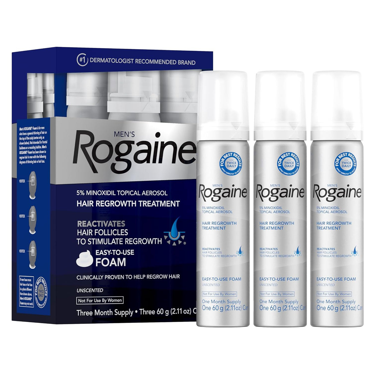 Rogaine para hombres 5% Minoxidil para hombres en espuma, crecimien...