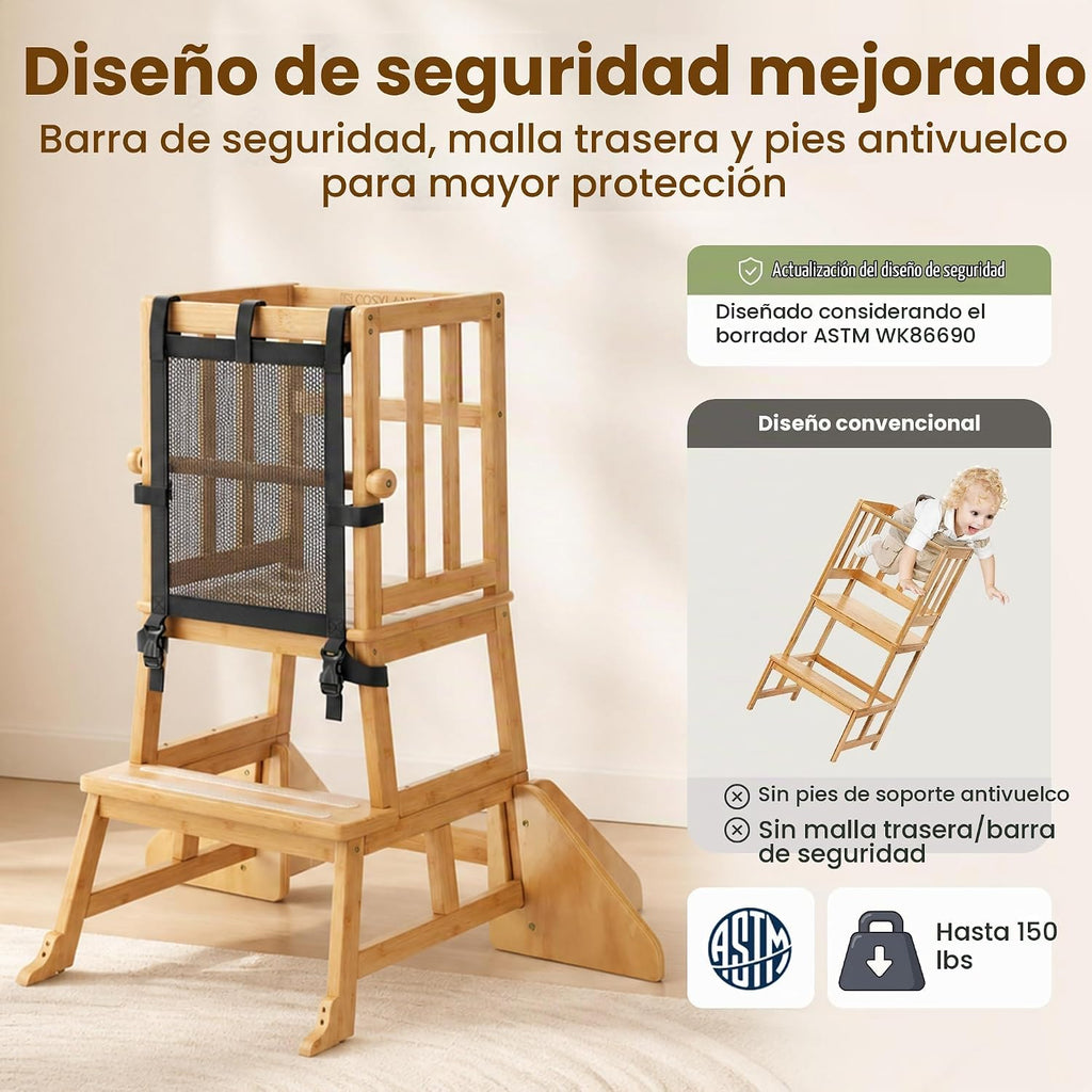 COSYLAND Taburete de cocina de madera para niños pequeños