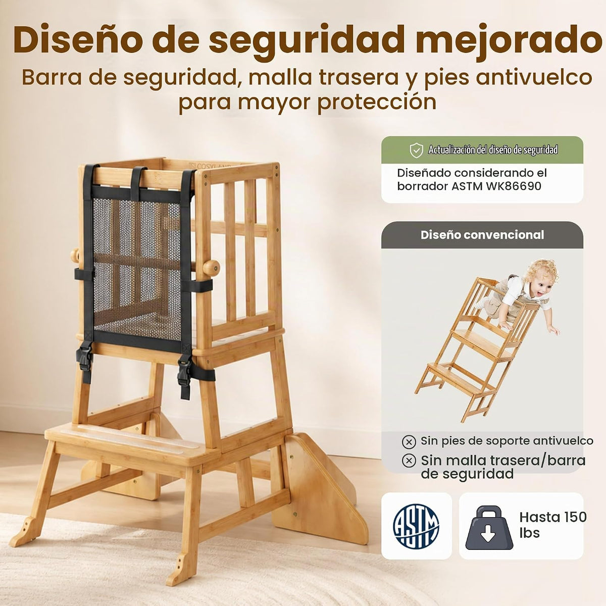 COSYLAND Taburete de cocina de madera para niños pequeños