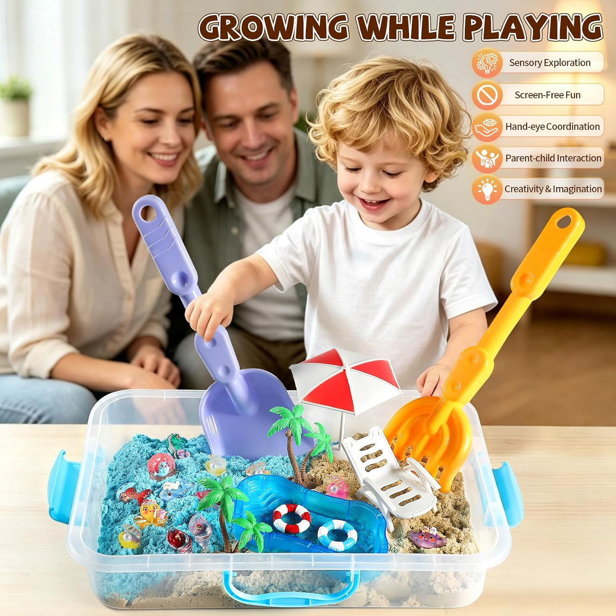 HONGTUO Cubo sensorial Ocean con arena de juego de 3.3 libras, kit de