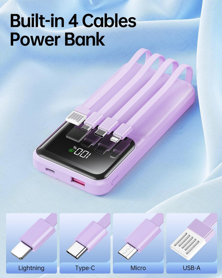 RONEGN Cargador portátil con cable integrado, batería de 22.5 W, ca...