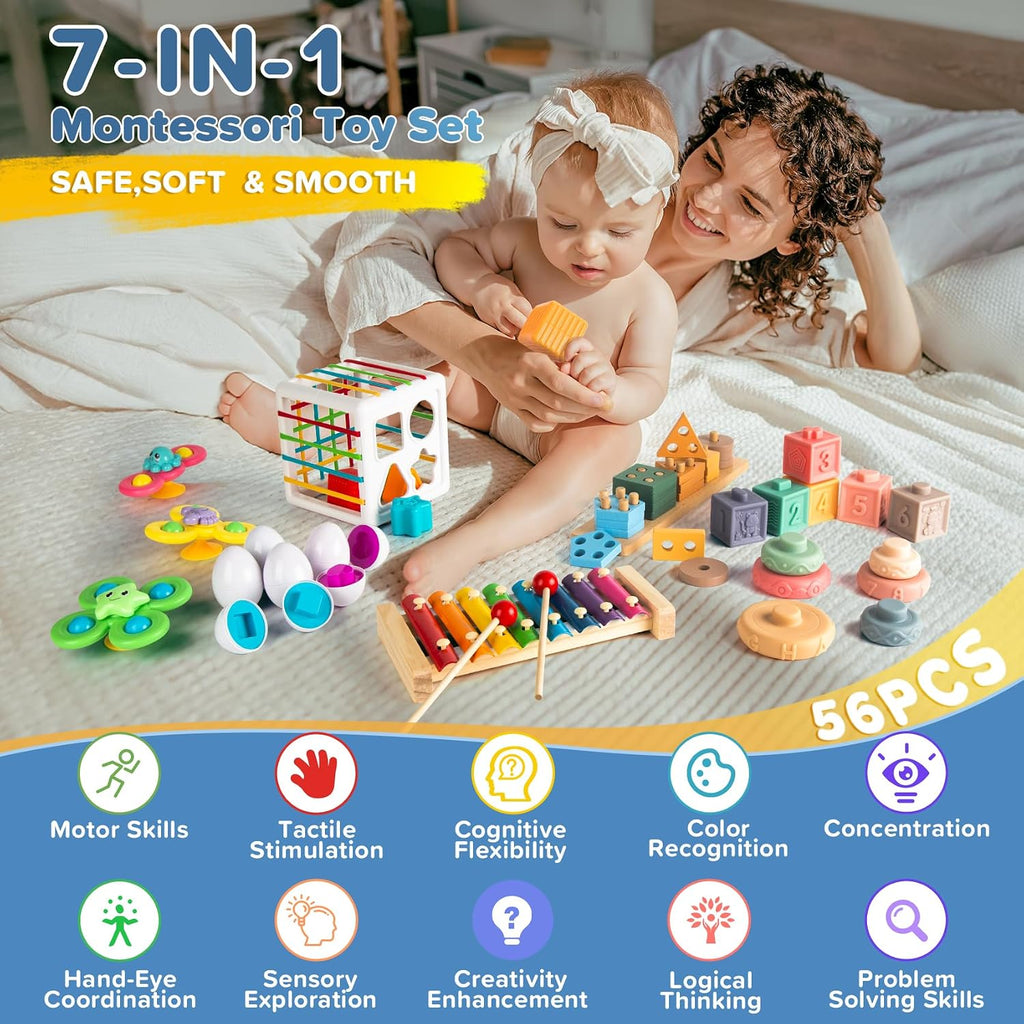 Somastung Juguetes para bebés 7 en 1 de 6 a 12 meses, juguetes Montessori para bebés de 6-9-12-18 meses