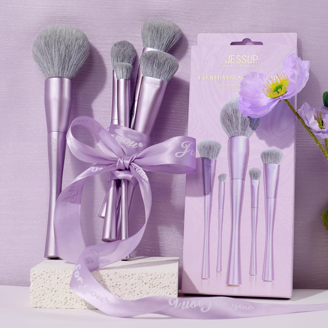Jessup Brochas de maquillaje para la cara 5 piezas, juego de brocha...
