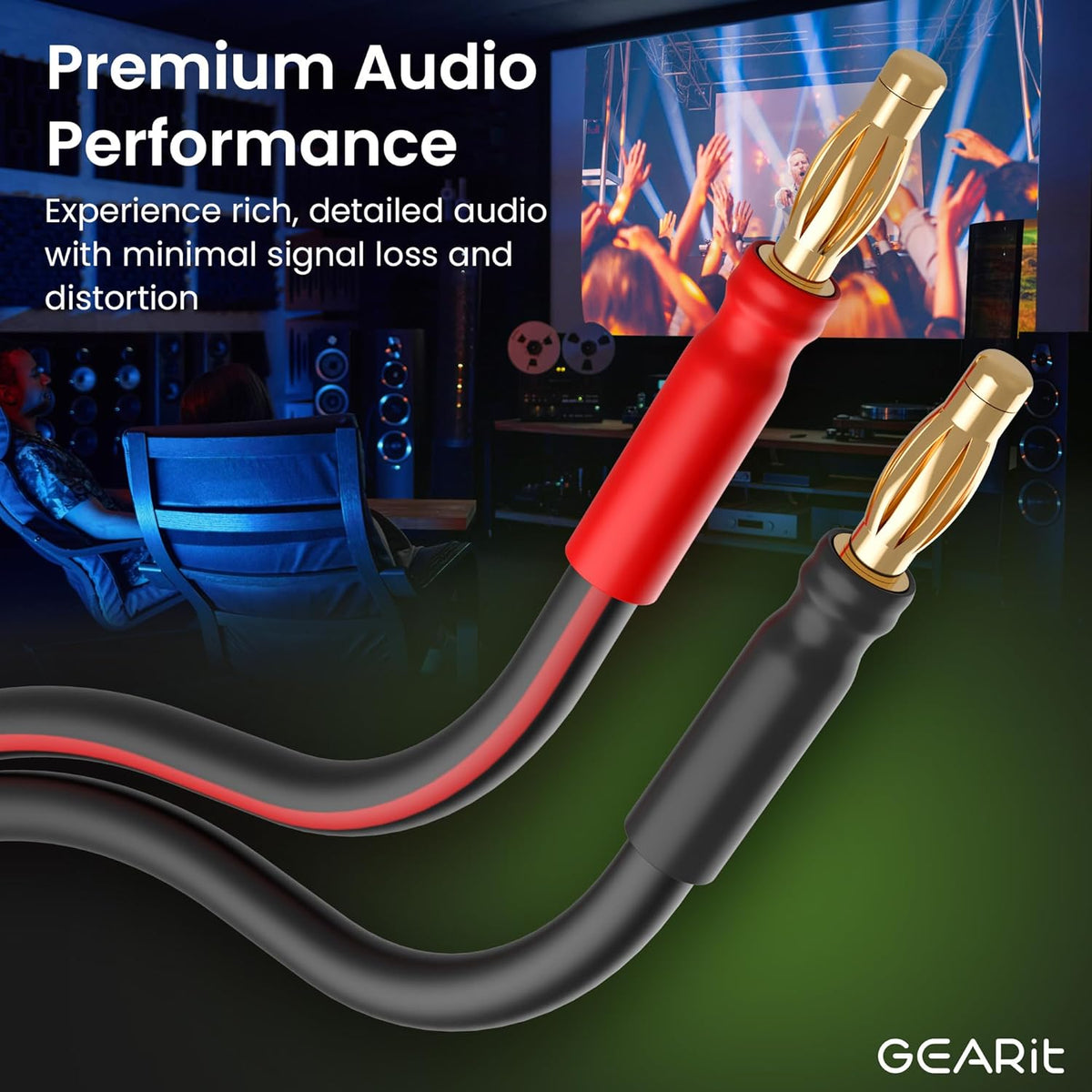 GEARit Cable de altavoz OFC de calibre 14 con enchufes tipo plátano