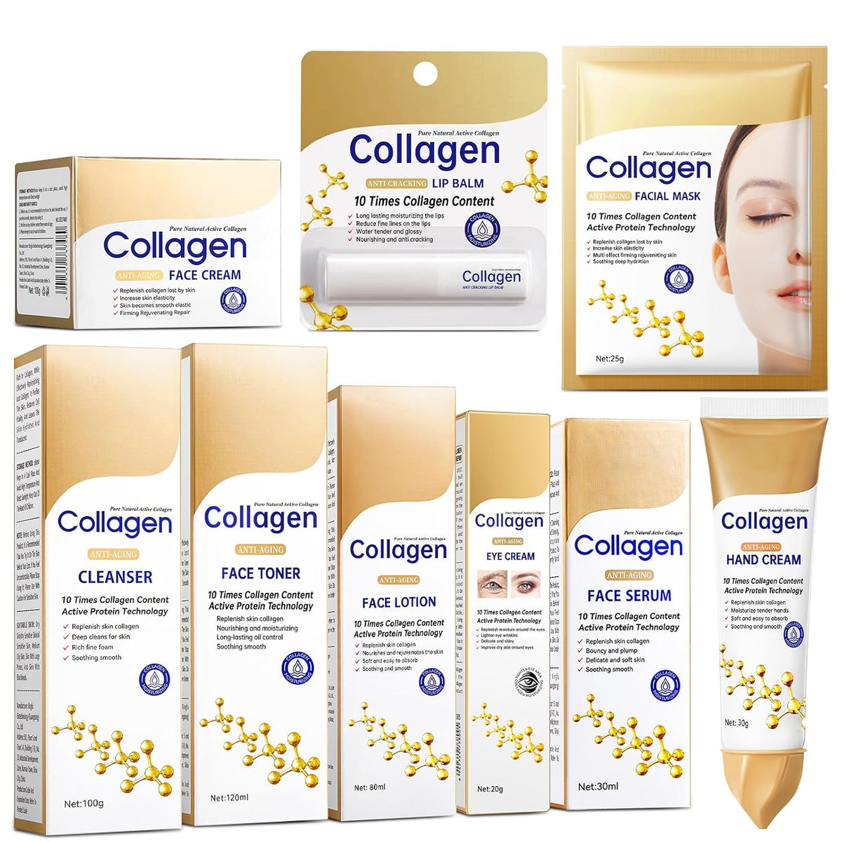 Juego de cuidado de la piel de colágeno, kits de cuidado de la piel...