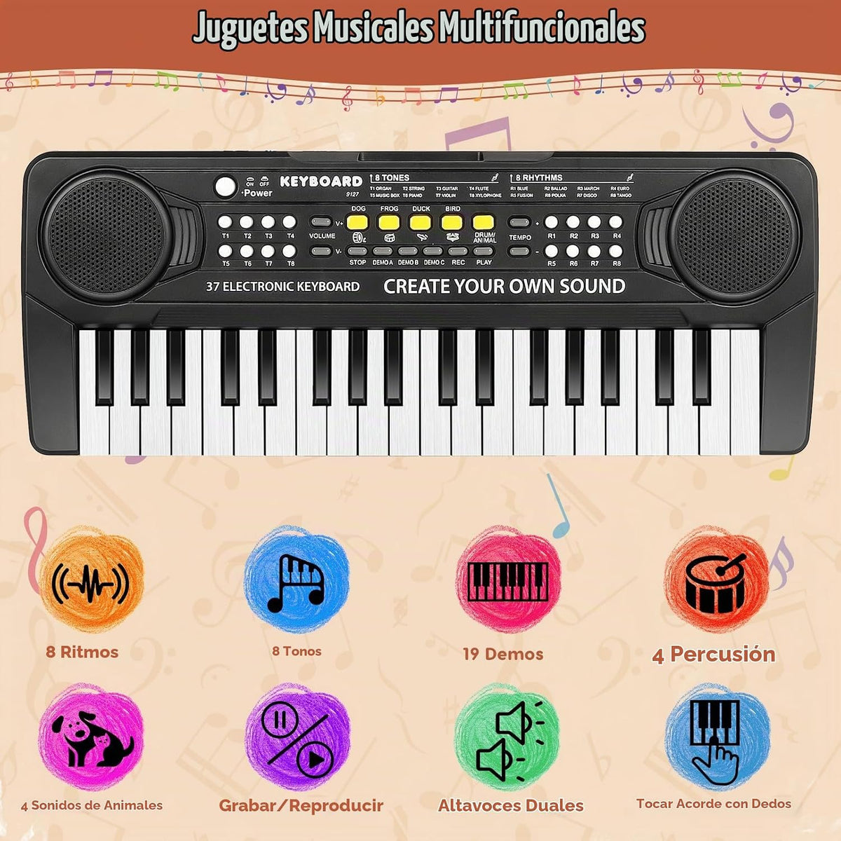 Piano para niños, teclado electrónico de 37 teclas, piano de música, juguetes educativos, instrumento musical, regalo para niños y niñas