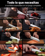 PAUDIN - Juego de cuchillos de chef, 7 piezas de juego de cuchillos de cocina, acero inoxidable de alto carbono, juego de cuchillos ultra afilados, juego de cuchillos profesionales para cocina con