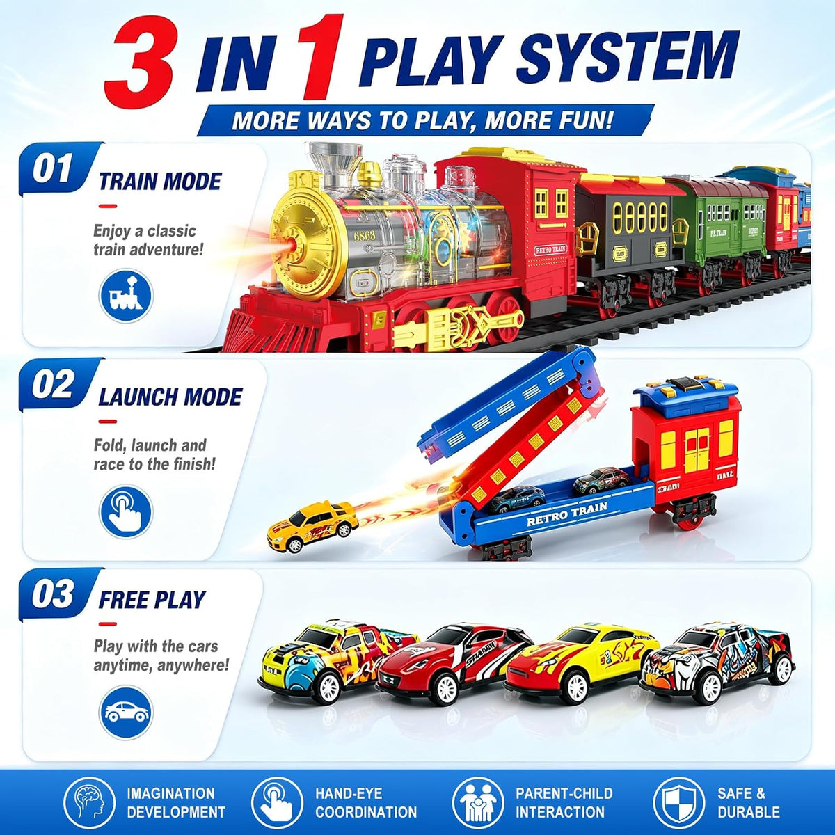 Juego de tren eléctrico de Navidad para niños con humo, luces y sonido (encendido/apagado) tren debajo del árbol de Navidad, trenes modelo para niños pequeños para niños de 3, 4, 5, 6, 7, 8 años en adelante, regalos para niños