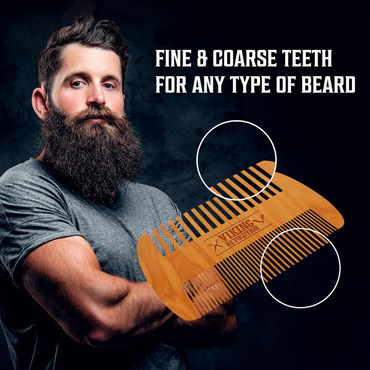 Viking Revolution Peine y estuche de madera para barba, dientes fin...