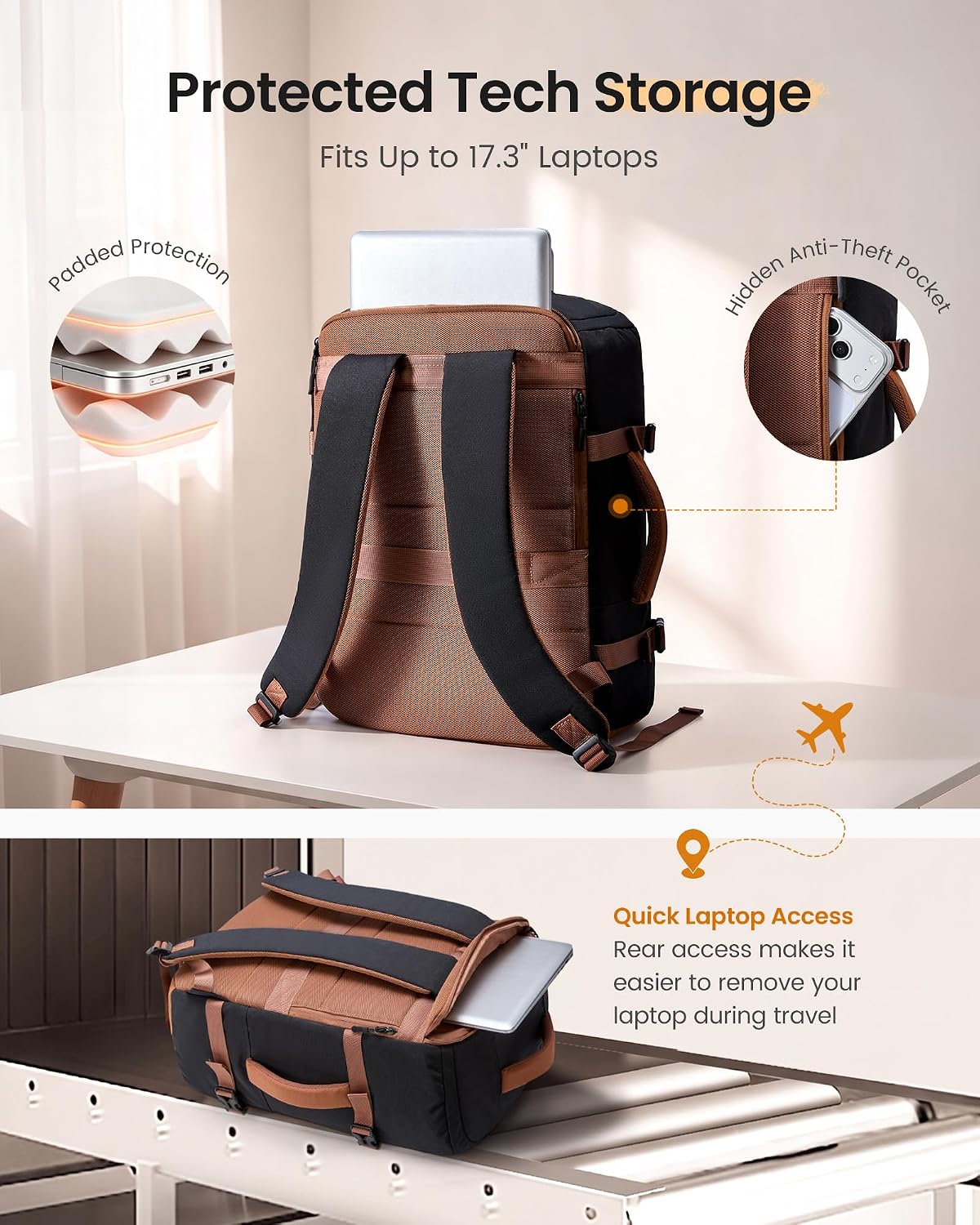 LOVEVOOK Mochila de viaje, Negro-blanco-marrón, 18 pulg., Viajes