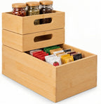 HOMESTEAD - Caja de almacenamiento apilable de bambú de 3 piezas, contenedor de almacenamiento grande, cajas de madera para cajones de maquillaje, baño, suministros de oficina, utensilios de cocina