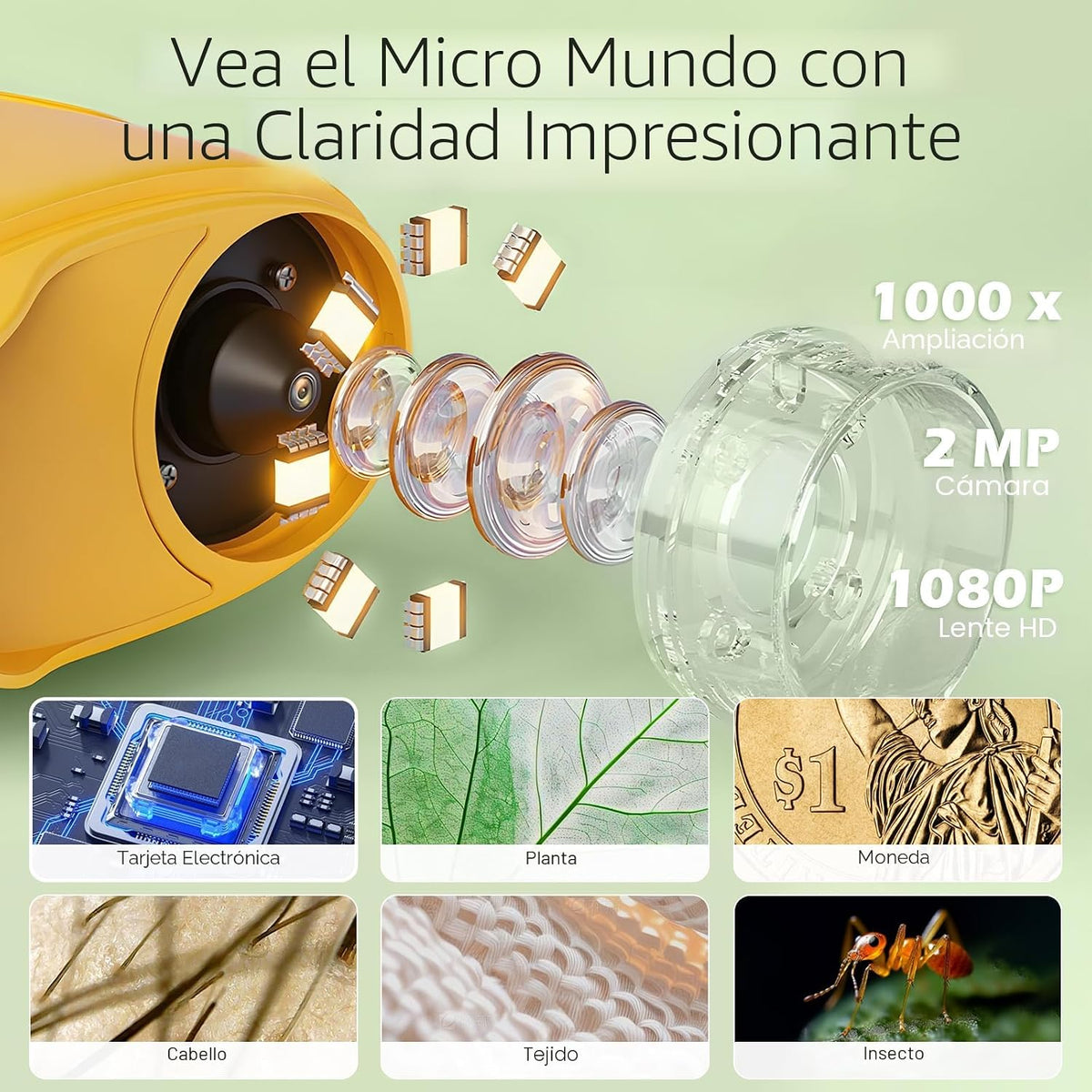 Microscopio para niños 1000X Digital, microscopio de mano para niños