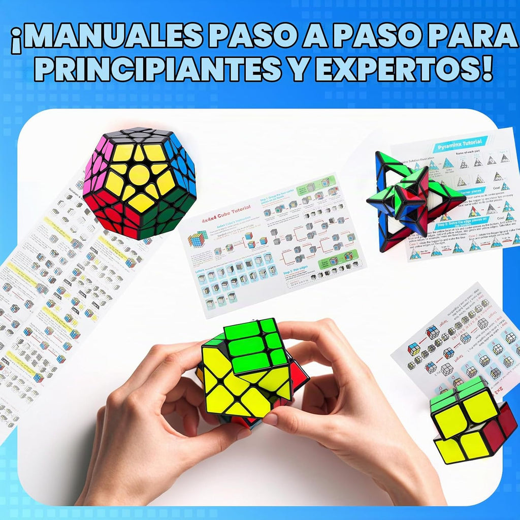 AuntyFey - Juego de 5 cubos mágicos de velocidad - 2x2, 3x3, 4x4, cubos de velocidad Megaminx triangulares para niños y adultos