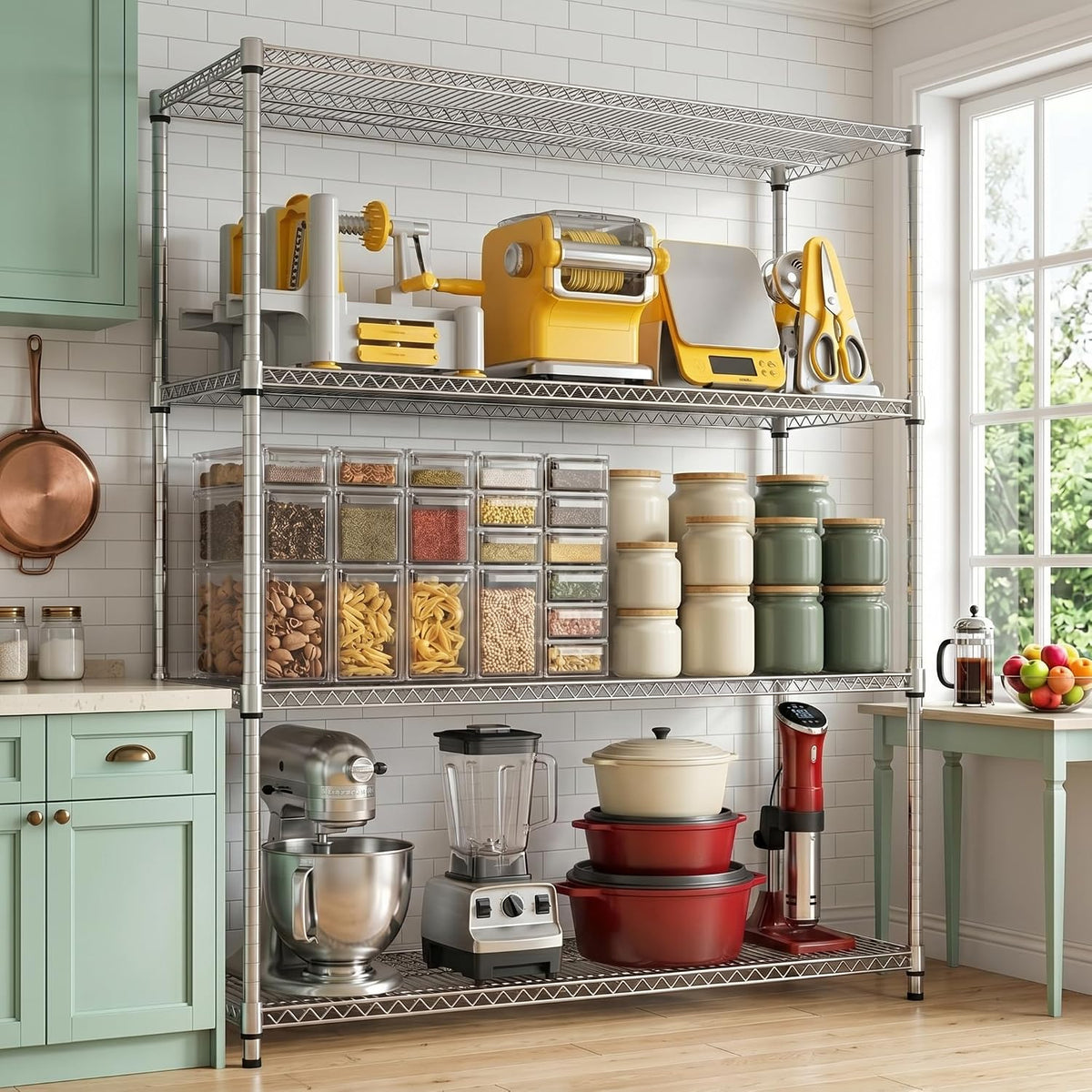 M MZG Estantería de garaje resistente de 4 estantes, estante de almacenamiento ajustable para cocina, lavandería, baño, despensa, capacidad de 2640 libras, color plateado, 17.7 x 59.1 x 70.4 pulgadas