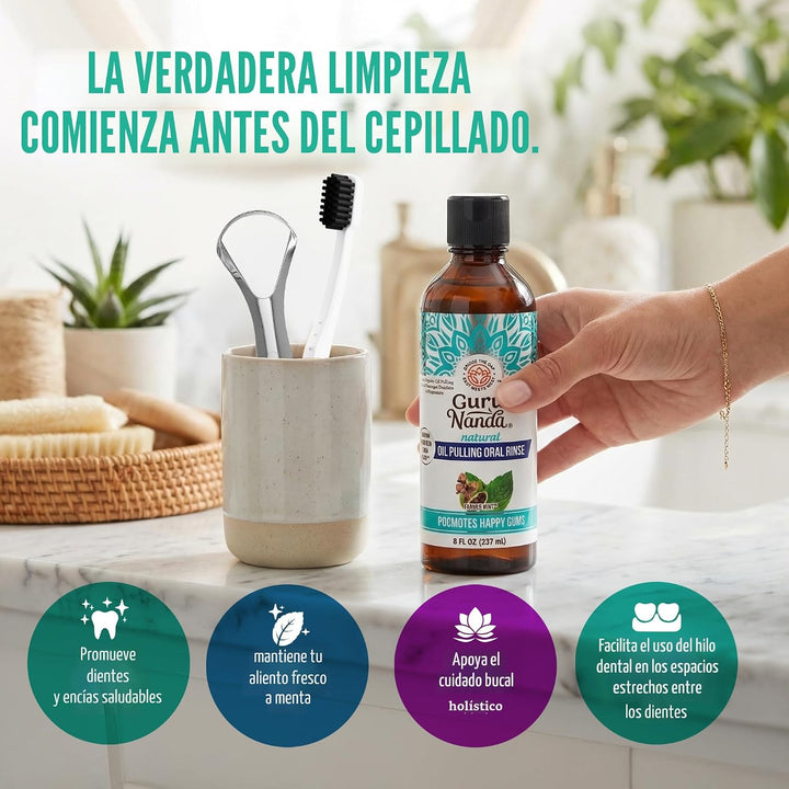 GuruNanda Enjuague Bucal de Aceite de Coco y Menta para Higiene Ora...