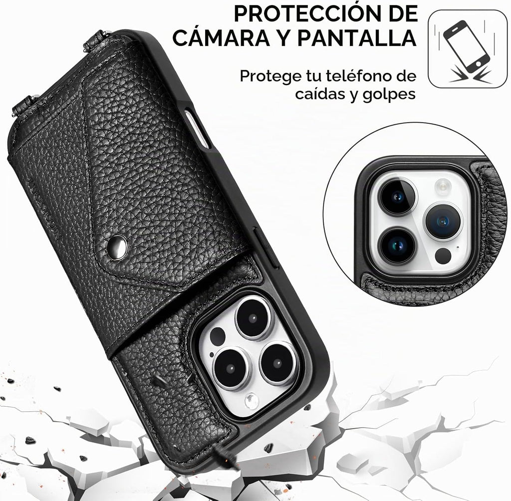 Funda cruzada de cuero genuino para iPhone 16 Pro Max