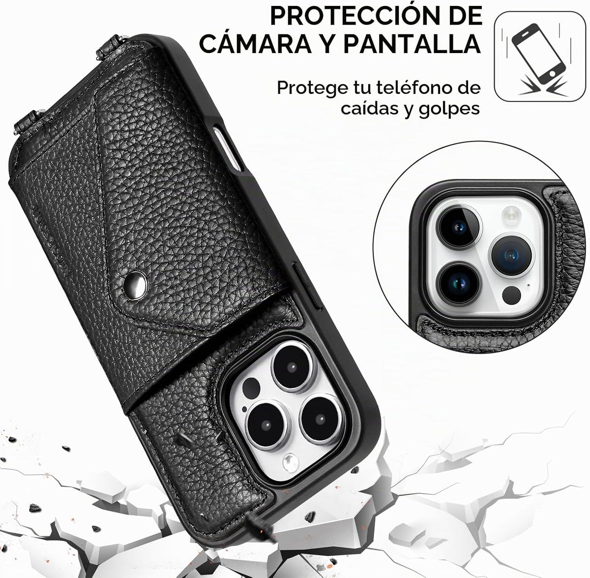 Funda cruzada de cuero genuino para iPhone 16 Pro Max