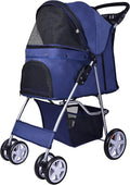 Elevon Cochecito para mascotas, cochecito multifuncional de 4 ruedas, cochecito de viaje portátil plegable con transportador desmontable, adecuado para perros medianos y pequeños, gatos, azul