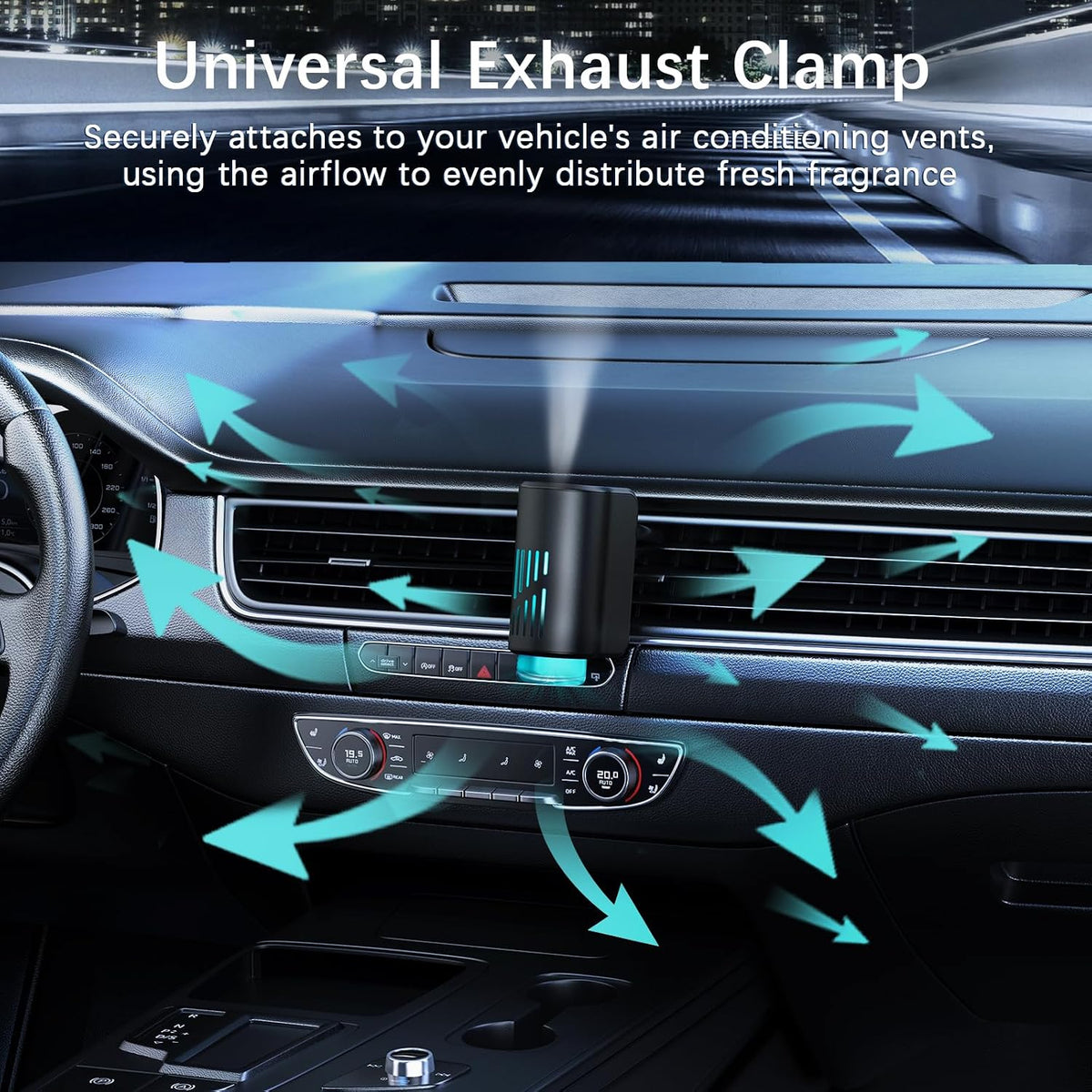 Difusor de ambientador de automóvil, ambientador inteligente para automóvil con tres modos de luz ajustables, aromatizante recargable para carro con 8 piezas de aceite esencial, de larga duración