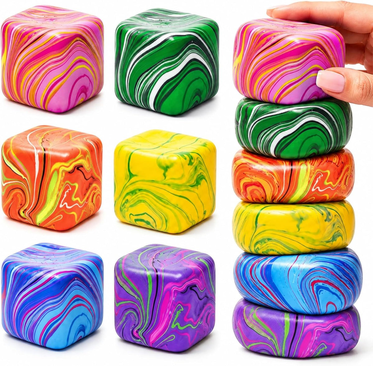 Fidget Toy Stress Cube Paquete de 6 - Juguetes Antiestrés Aplastables para Relajación, Juguetes de Apretar de Alta Densidad, Fidgets para Aula, Juguetes Calmantes Sensoriales para Niños, Adultos y Adolescentes
