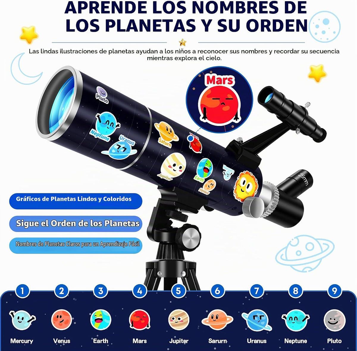 Kit de telescopio portátil de 3.150 in para adultos y niños con