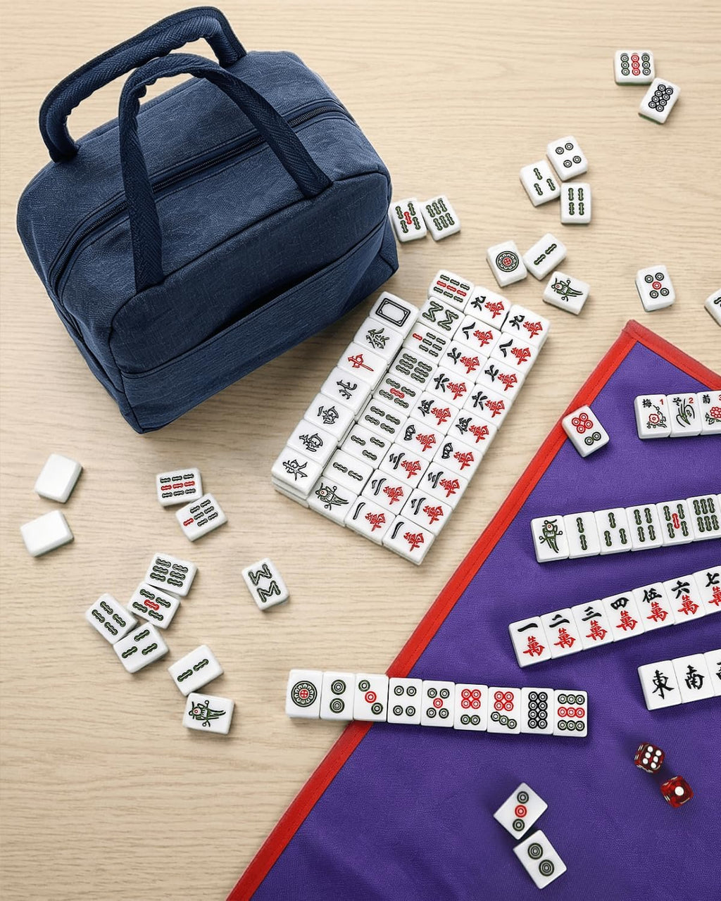 Youeon Juego de mahjong chino de 144 piezas con bolsa de transporte, verde