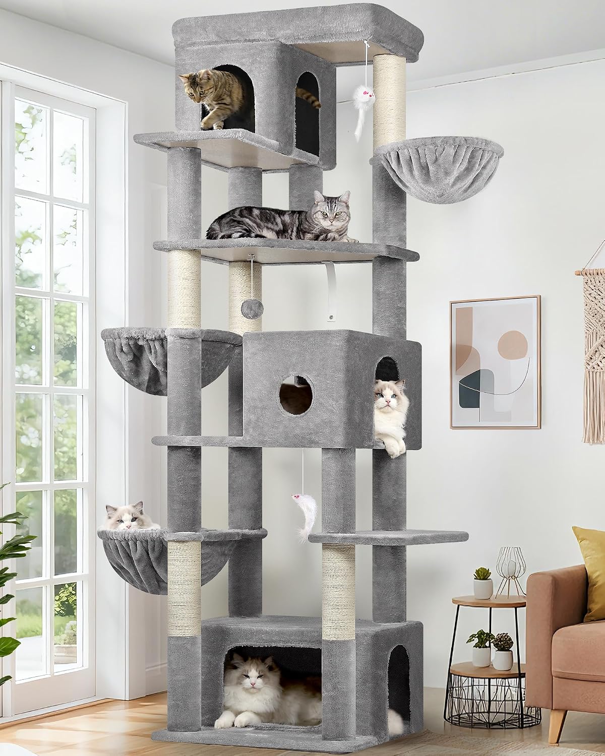 Globlazer Árbol para Gatos Grande, Torre de Escalada de 80 pulgadas de altura, F80F, Gris Claro