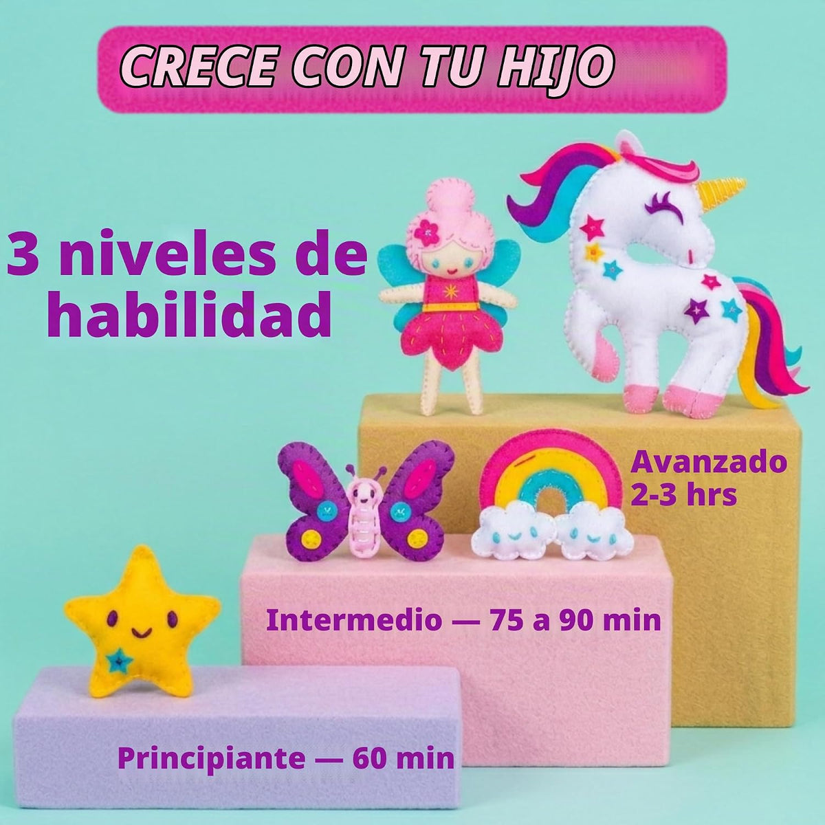 CRAFTSBEE Kids Sewing Kit Ages 7-12, Make 5 Large Unicorn Felt Plushies