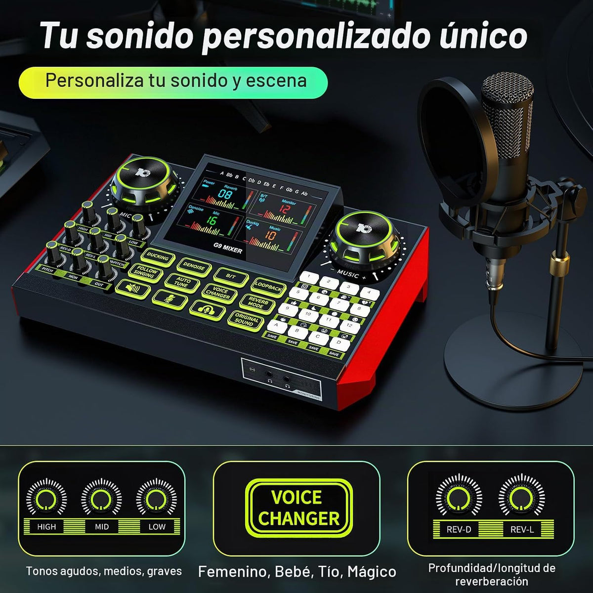 TENLAMP Paquete de mezclador de audio G9 con micrófono para streaming y