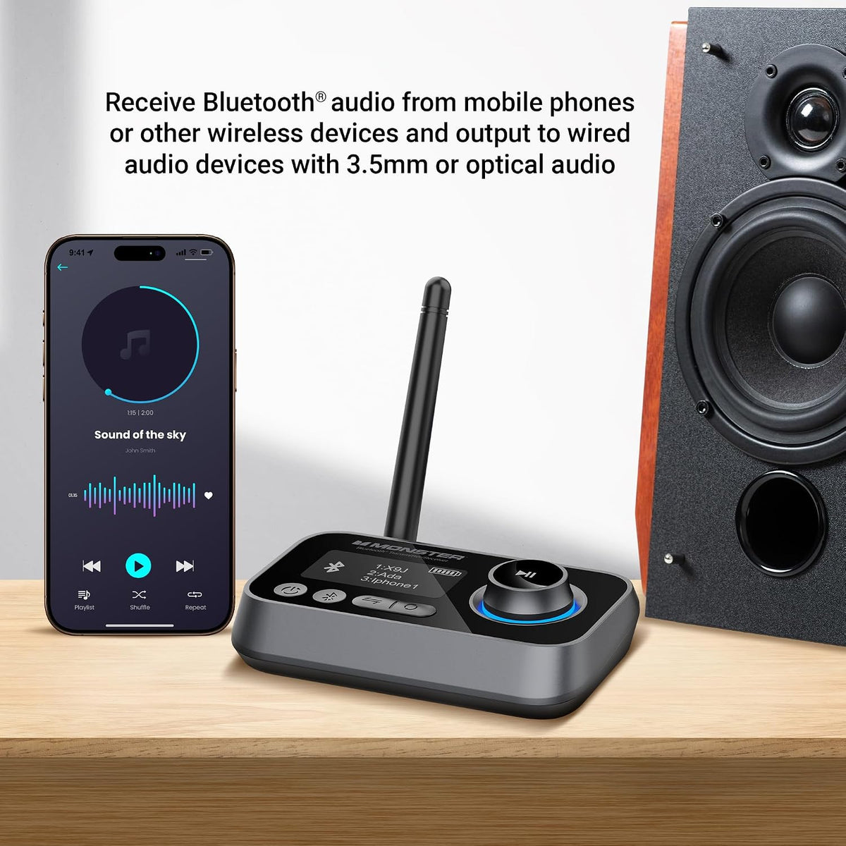 Transmisor y receptor Bluetooth Monster, adaptador de audio 2 en 1, 0.1 in