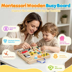 Tablero de actividades para niños pequeños - Juguetes Montessori para niños de 1, 2, 3 años, tablero de actividades sensoriales de madera, juguete de tablero antiestrés con interruptores y cajas de