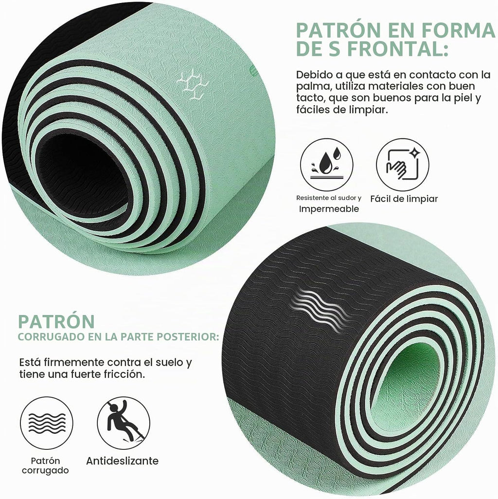 Esterilla de yoga antideslizante TPE Gruper extra ancha con marca de alineación, 72"L x 32"A x 0.32"/0.24"E (183cm x 80cm x 8mm/6mm), esterilla antideslizante para ejercicios con correa de transporte