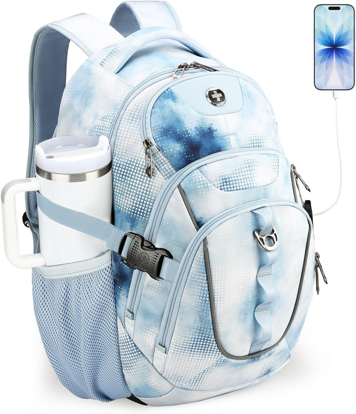 Swissdigital Mochila para laptop con puerto de carga USB, mochila d...