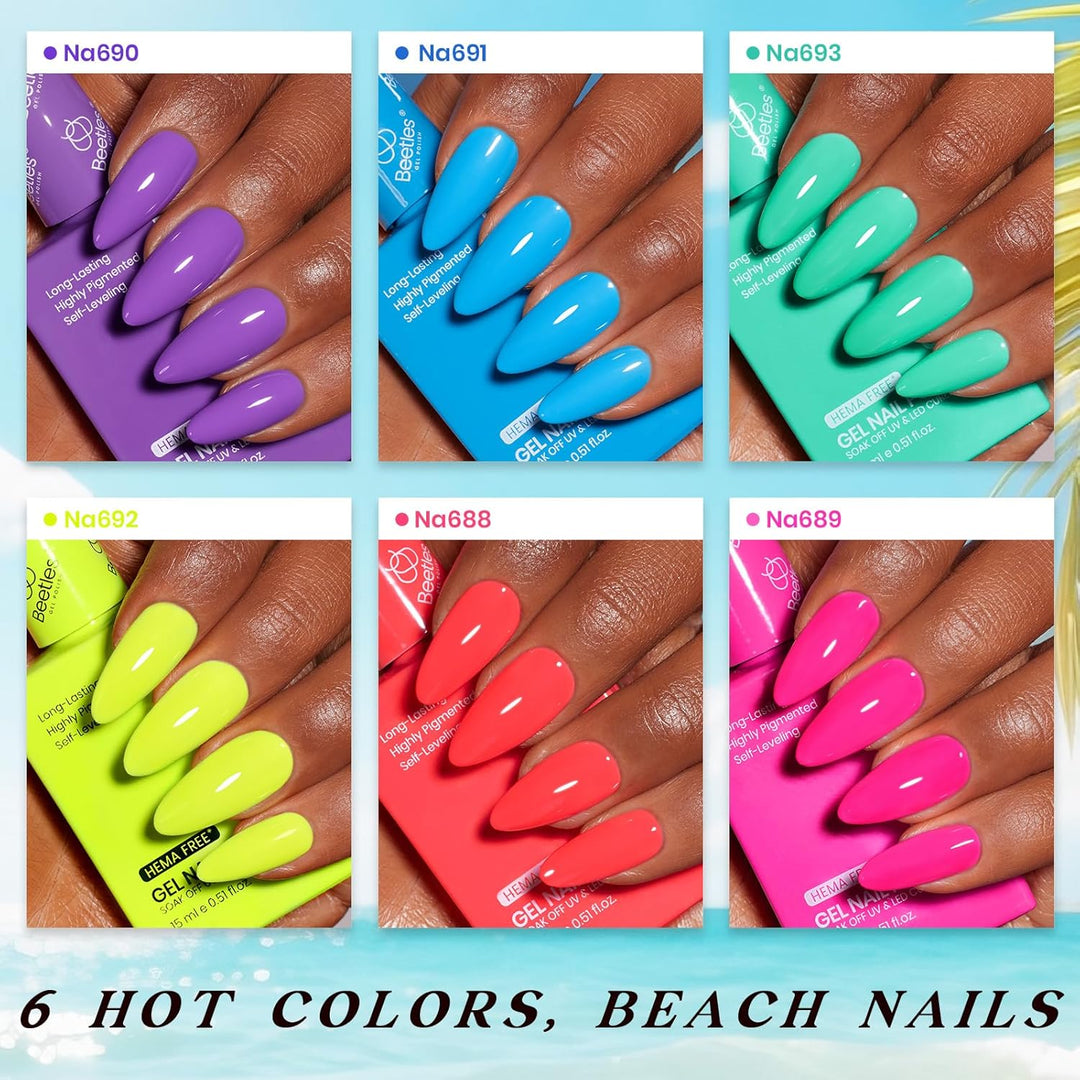 Beetles - Juego de esmaltes de uñas de gel de neón, kit de esmalte...