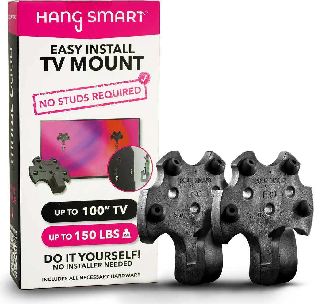 HangSmart TV® - Soporte de pared sin montante, original y patentado, fácil instalación, bricolaje para televisores de 19 a 100 pulgadas, soporta hasta 150 libras, se adapta a la mayoría de pantallas