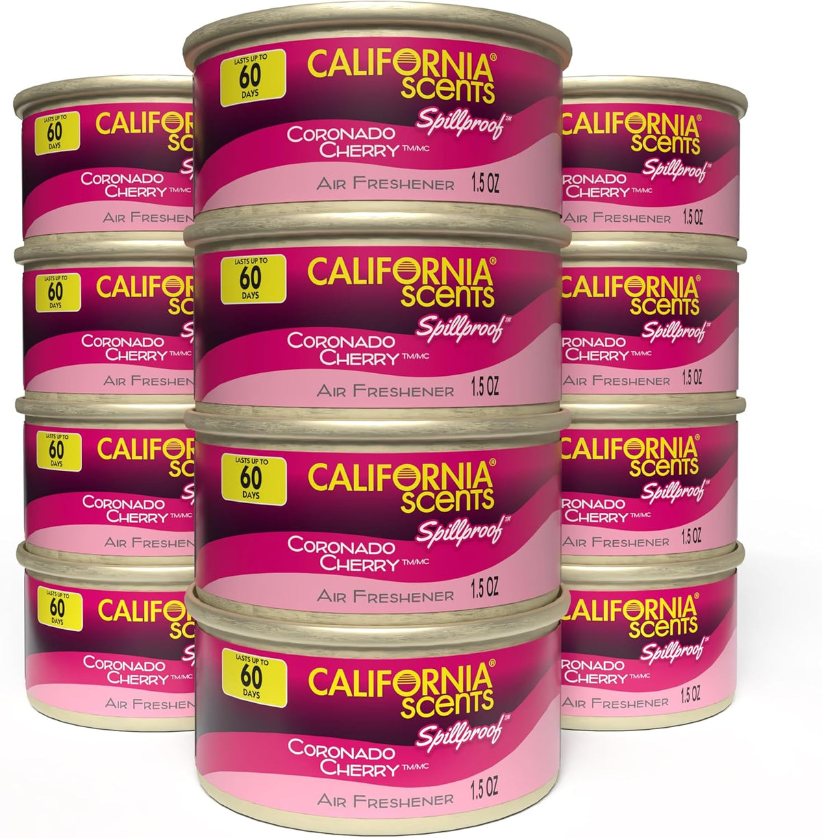 California Scents Car Scents Cool Air desodorante para automóviles con aroma cereza Coronado, latas de 1,5 oz (paquete de 12 latas)