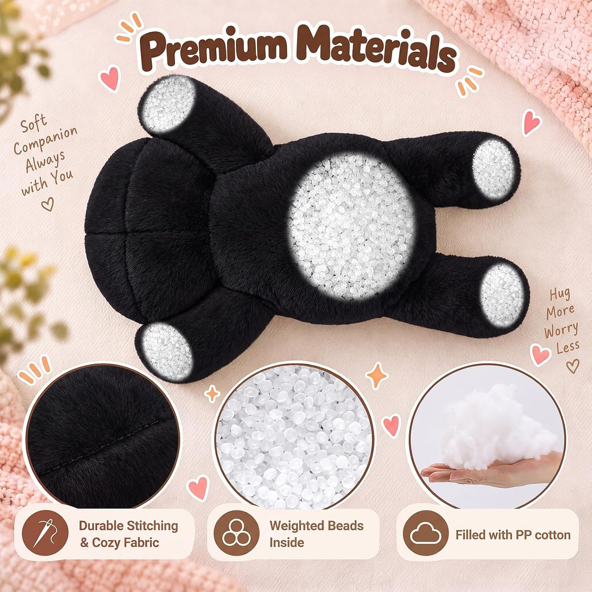 meowtastic Peluches de Gato Negro Pesados, Almohada de felpa para niños
