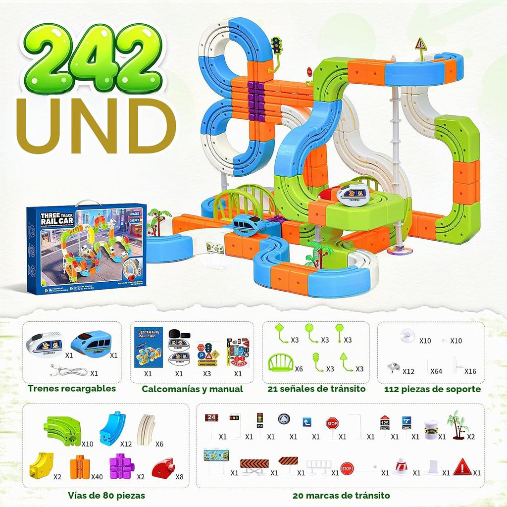 Juego de tren eléctrico de 242 piezas para niños, juguete de construcción
