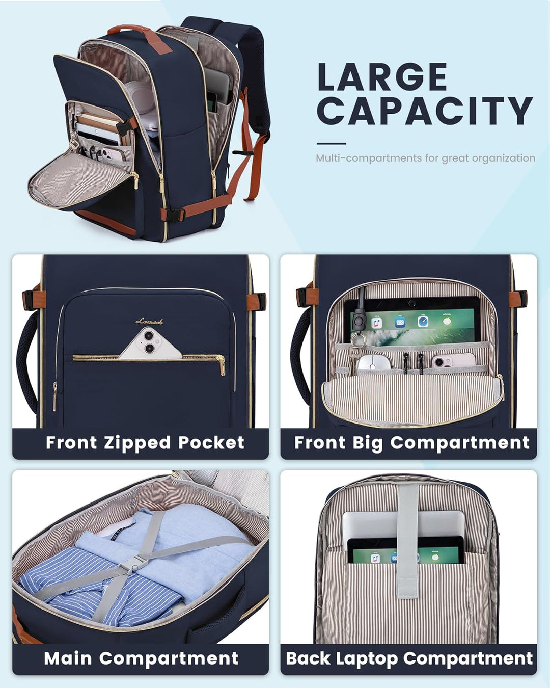 LOVEVOOK Mochila de viaje para mujeres y hombres, 40L, aprobada por...