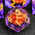 DND Gaze - Juego de 7 dados poliédricos de núcleo líquido para juego de rol de Dungeons Dragons RPG, dados D y D con bordes afilados de resina con caja de regalo D6 D8 D10 D12 D20 (morado