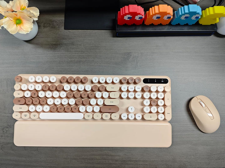 Combo de teclado y mouse inalámbricos, teclas redondas, teclado ret...