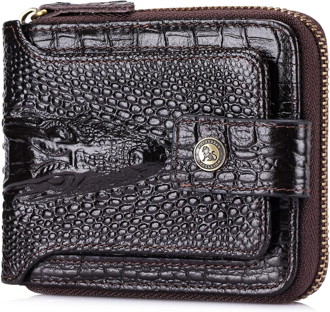 Cartera de cuero genuino con patrón de cocodrilo Steel Lion para ho...