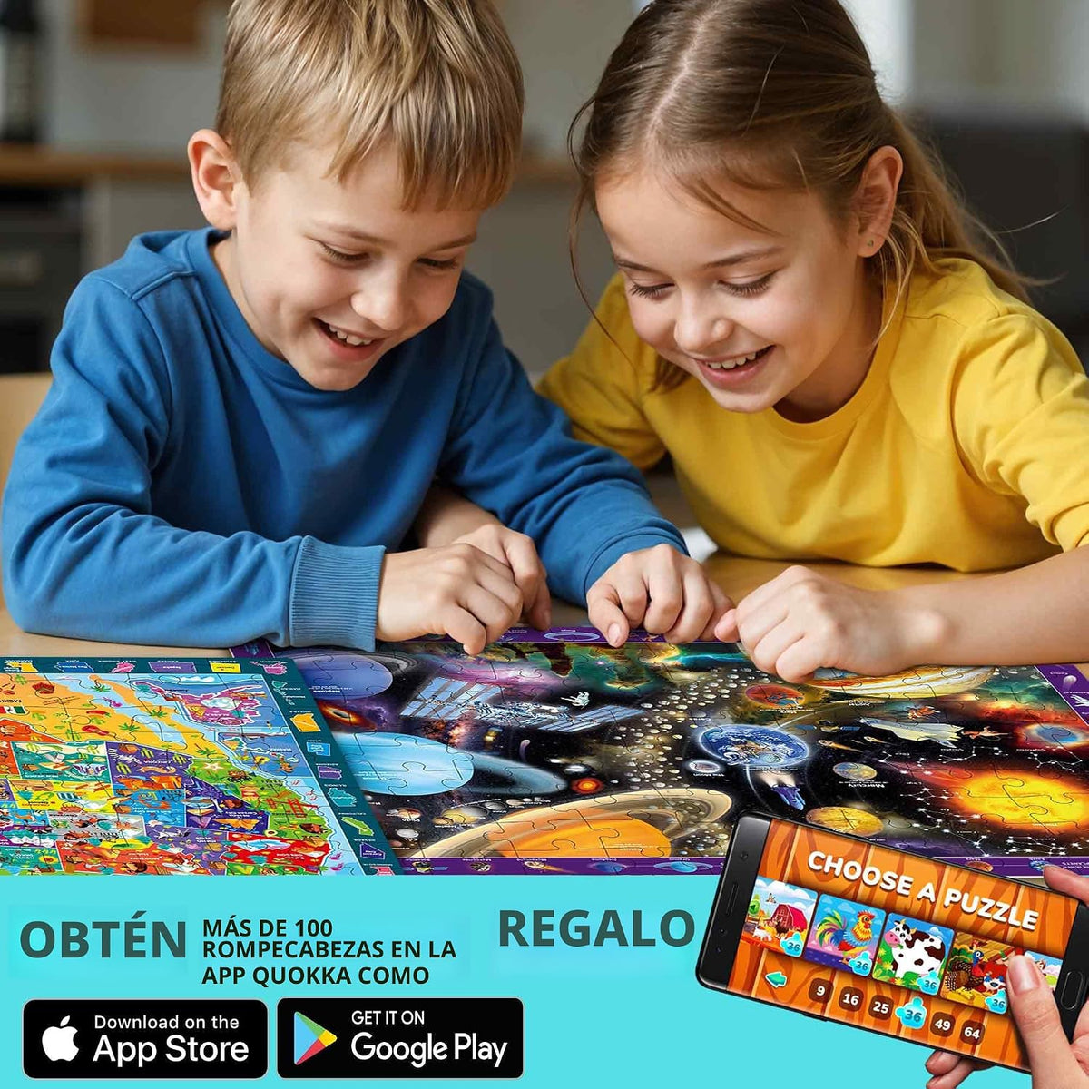 Quokka - Rompecabezas de 100 piezas para niños de 4 a 8 años de edad - Rompecabezas de piso grande para niños de 3 a 5 años - Juguetes para aprender mapa del mundo y sistema solar - Regalo para niños y niñas de 6 a 8 a 10 años