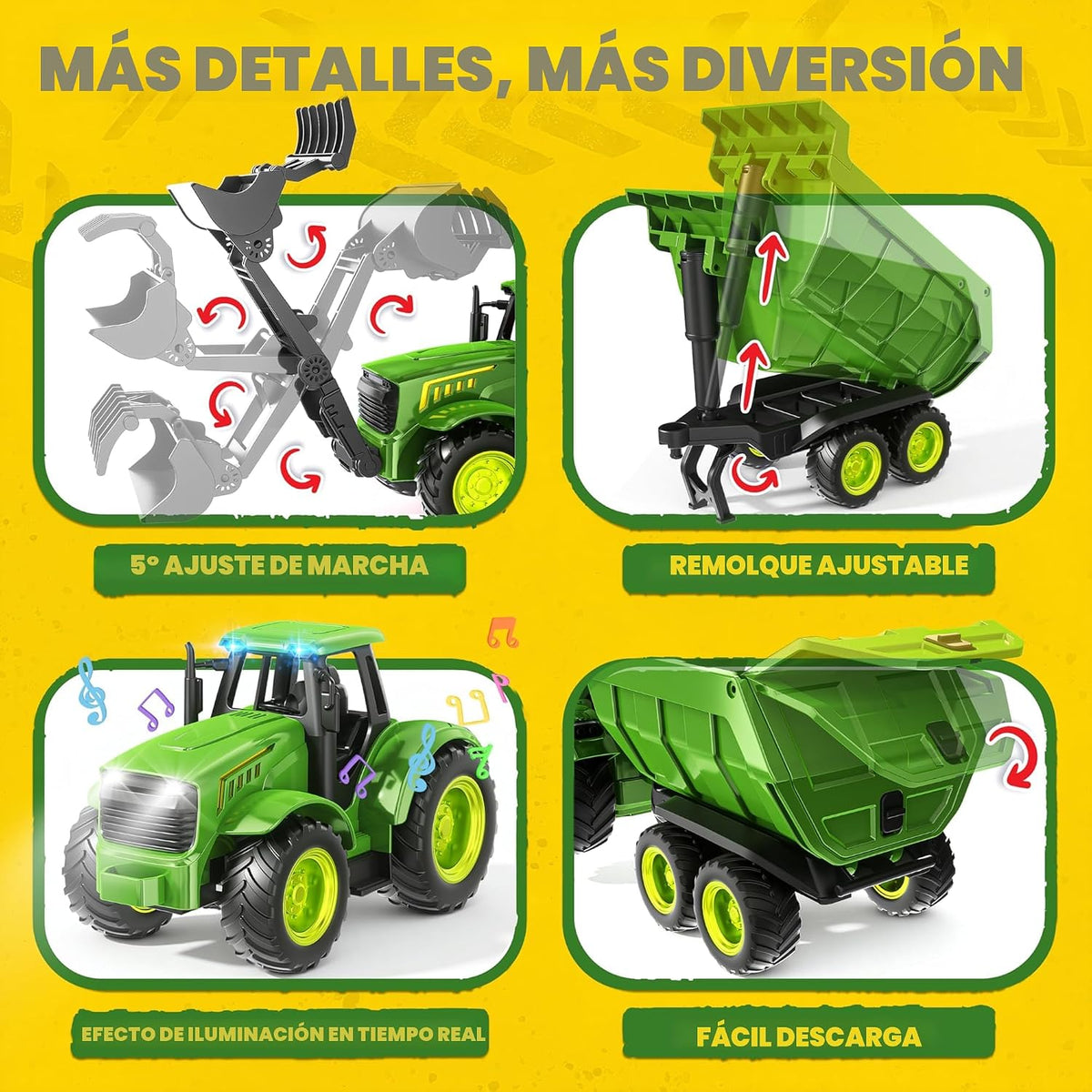 Juego de juguete de tractor de granja RC con cargador, remolque y