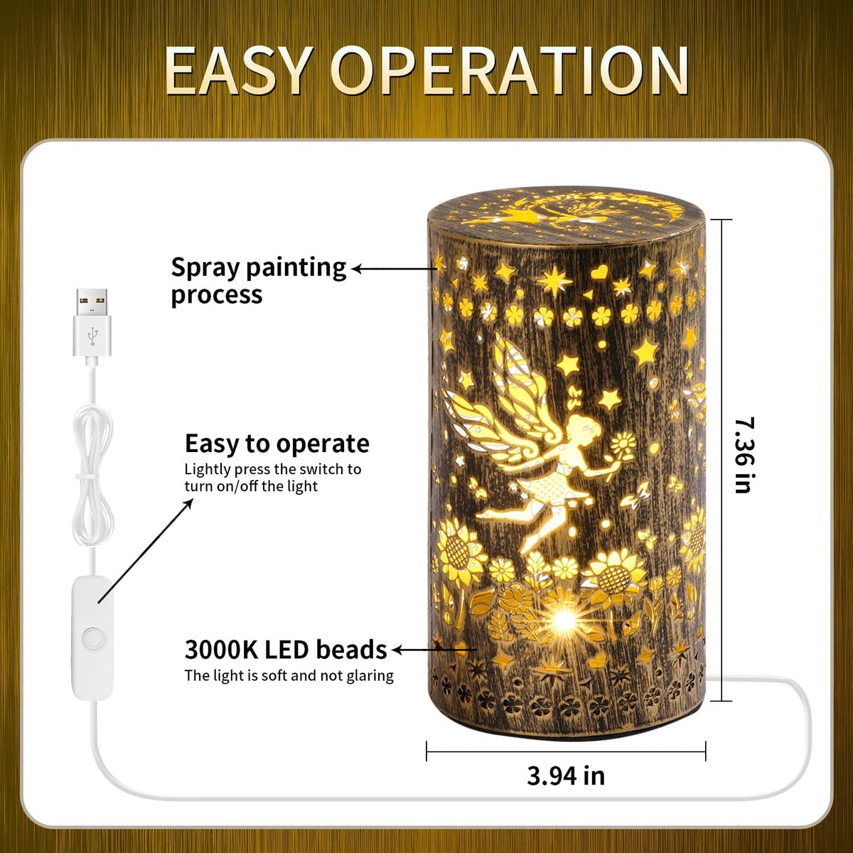 Lámpara Lámpara de mesa de metal LED Tallado Proyector Luz nocturna