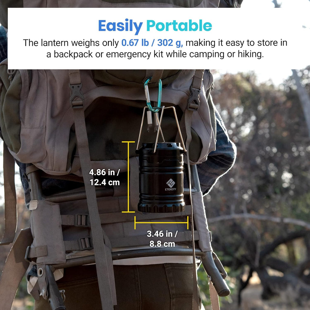 Lámpara Etekcity, linterna LED de campamento portátil con 12 baterías AA, kit de supervivencia para emergencias, huracanes, tormentas, apagones eléctricos (color negro, retráctil), paquete de 4 unidades