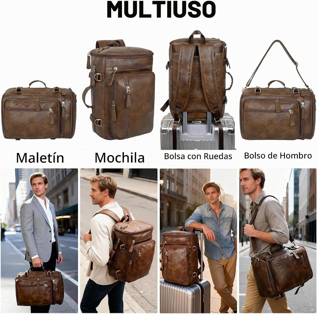 GOWIN Mochila de cuero vegano para portátil, maletín híbrido de 17 pulgadas, mochila de viaje para computadora portátil, mochila de senderismo para la universidad para hombres, Marrón