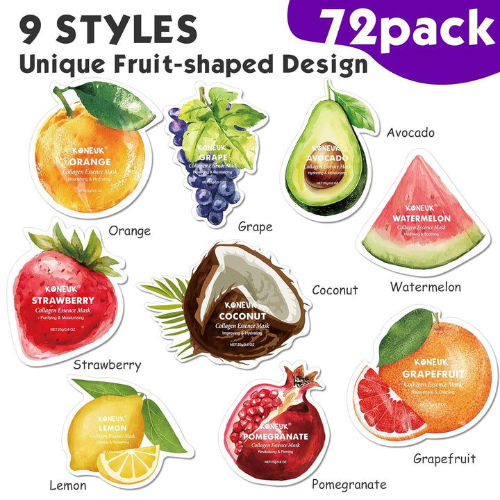 KONEUK Paquete de 72 mascarillas faciales en forma de fruta, regalo...