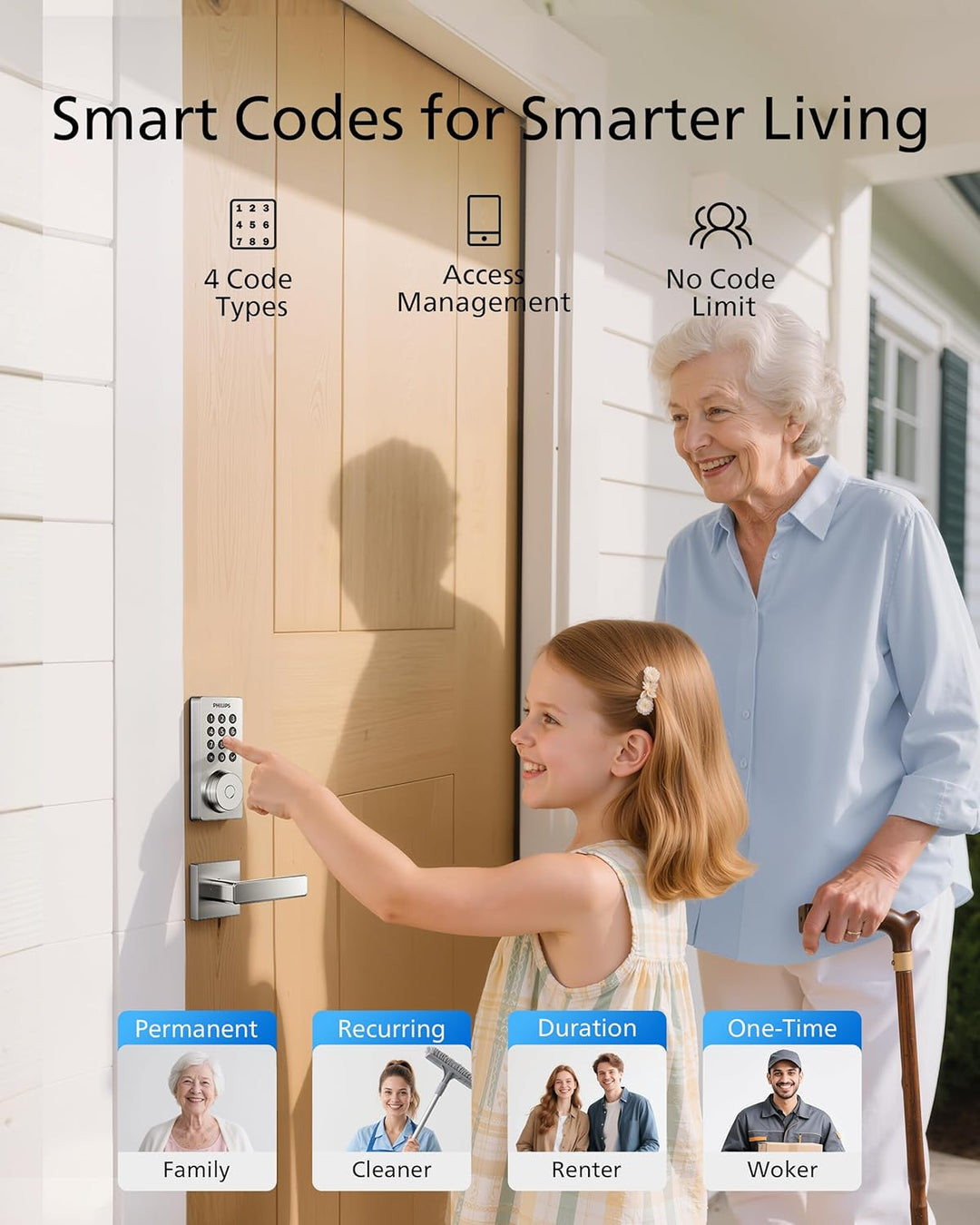 Philips Cerradura de puerta con teclado WiFi con asa, WiFi integrad...